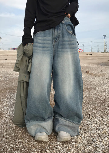 CUFFED WIDE DENIM PANTS
